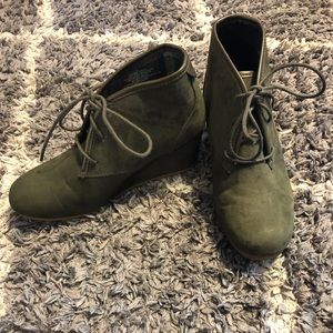 Olive Green Suede Wedge Booties